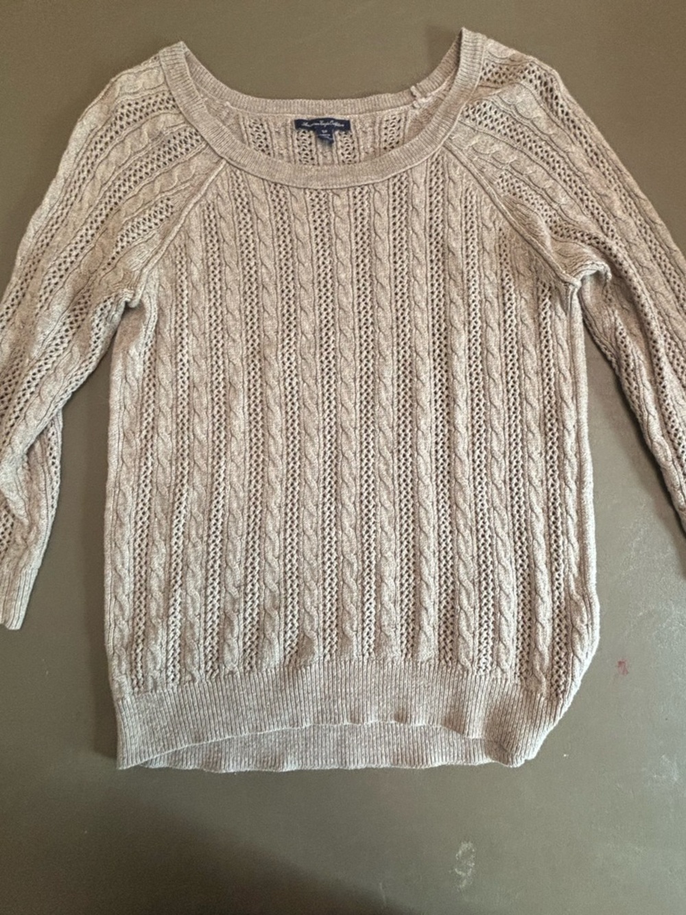 American Eagle Outfitters Taupe Cable-Knit Scoop Neck Sweater